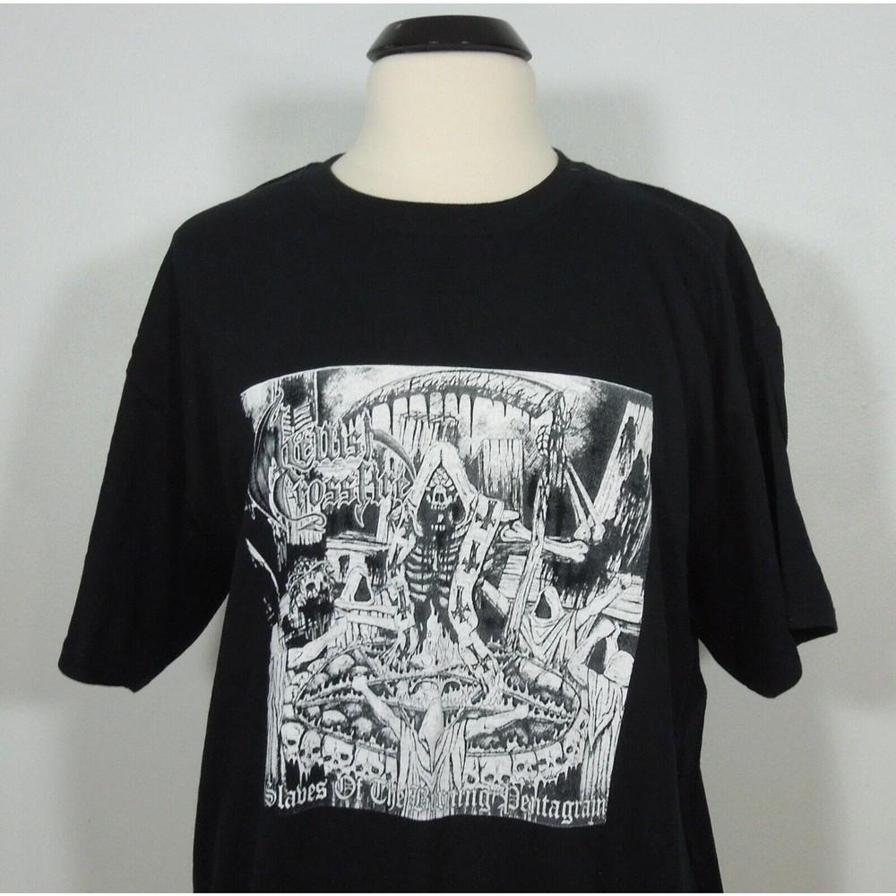 HELLISH CROSSFIRE Slaves Of The Burning L LARGE T-Shirt Black Mens Unisex T-Shirt XXL