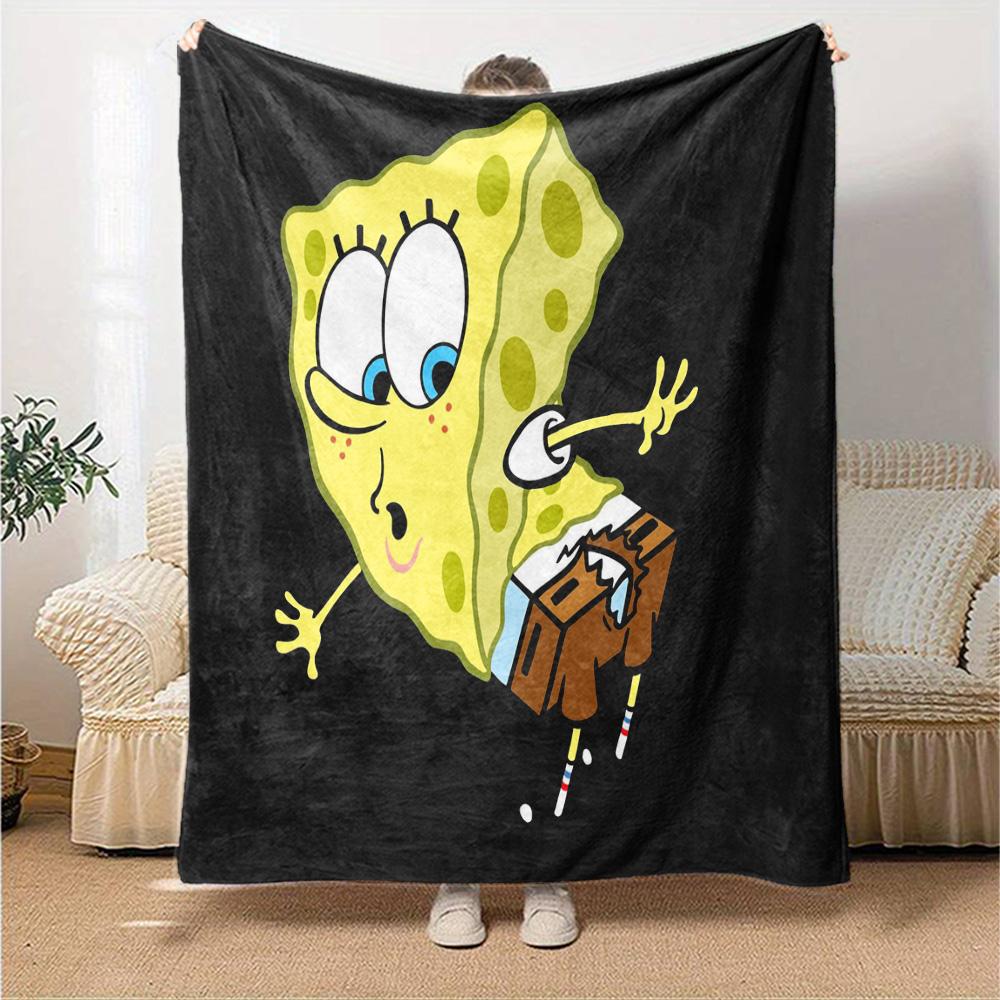 Spongebob Action Flannel Blanket Super Soft Warm Cozy Blanket For Sofa Bed Office Travel Allseason Home Decor Gift