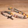 Collier pendentif croix en pierre naturelle, Croix en pierre d'œil de tigre et fer à bille chapelet collier pour homme