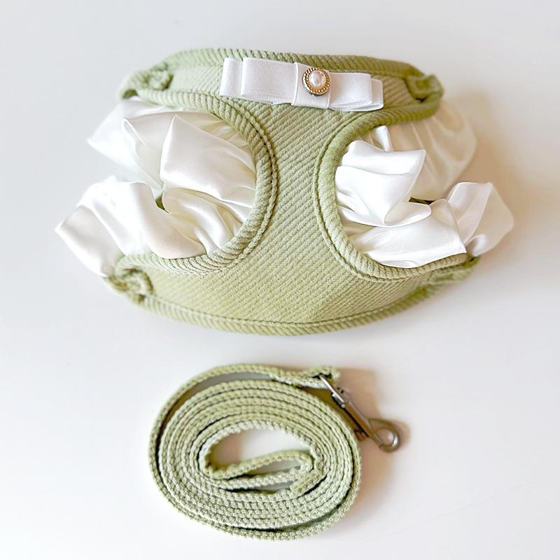 

Прочные уличные комплекты поводков для домашних животных, жилет-шлейка с декором в виде банта, однотонный фиолетовый цвет, для кошек, мягкий полиэстер, аксессуары для щенков йорка S зелёный