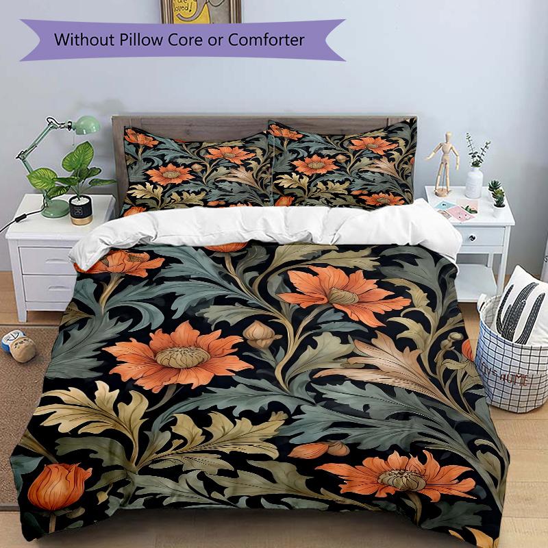 

3 шт. Изысканный цветочный узор Печать Комплект постельного белья (1 Пододеяльник + 2 Наволочки, Без Наполнителей), Этот комплект постельного белья с принтом мягкий и удобный 135x200cm