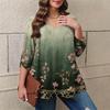 Women's Plus Size Fashion Printed Casual Pleated Round Neck Long Sleeve Top