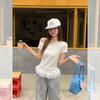 Slant Neck Lace Splicing Short-sleeved T-shirt Women's Summer New Slim-fit Bow Design Top