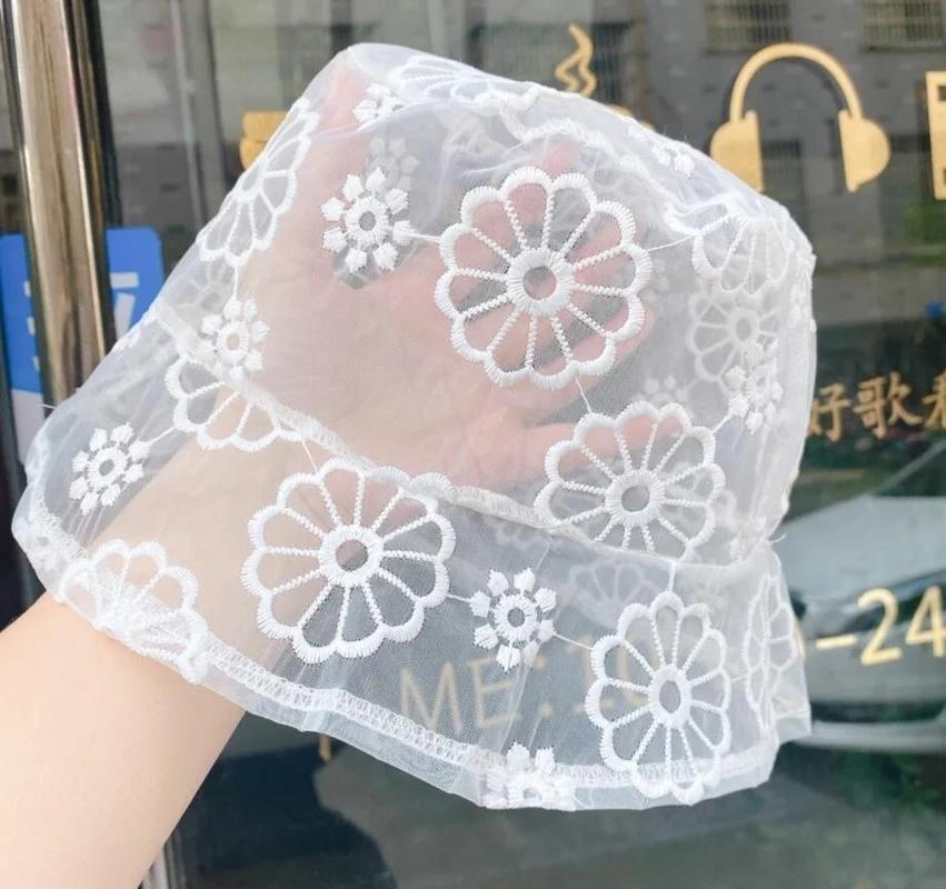 

Модная детская элегантная кружевная шляпа рыбака с цветочным принтом солнцезащитная сетчатая шляпа белое кружевное ведро белый