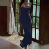 Women's Navy Blue Spaghetti Strap Backless Criss Cross Cut Out Bodycon Maxi Dress Sexy Sleeveless Evening Party Cocktail Formal Dress