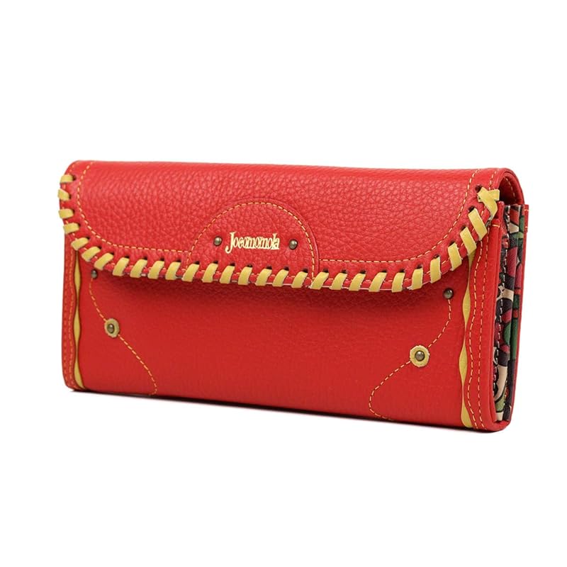 

[jocomomola] Hokomomora Cover long wallet Leather stitching stitch flower 5380182 (Red(30))