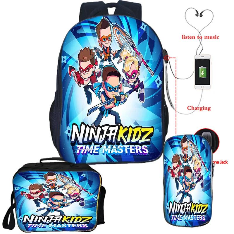 Jongens Meisjes Mochila NINJA KIDZ School USB Boekentas Ninja Kidz Rugzak Schoudertas Etui 3 Delig Set Schooltassen Beste Cadeau NINJA KIDZ bag 3pcs