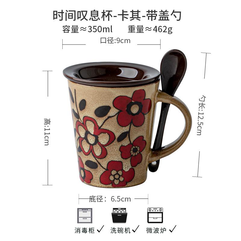 Original Design Coffee Cup Hand-Painted National Style Ceramic With Lid Spoon High Value Red Cup Birthday Gift