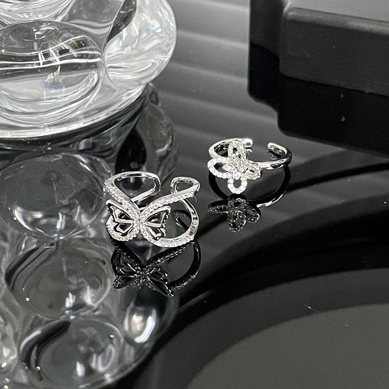 Butterfly Open Ring I Niche Design Sense Ns Wind Diamond Zircon Women'S Light Luxury High-End Sense Personality Ring