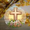 Elegant 3D Rotating Cross Metal Wind Spinner - Serene Sunrise Design with Lilies & Doves, Handcrafted Foldable Windmill for Festive Outdoor Decor