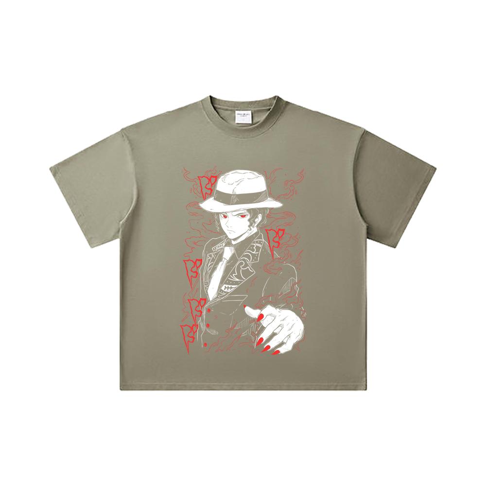260 GSM Double Yarn 32 Count 100% Cotton Demon Slayer V37 Muzan Print Unisex Heavy Cotton T Shirt