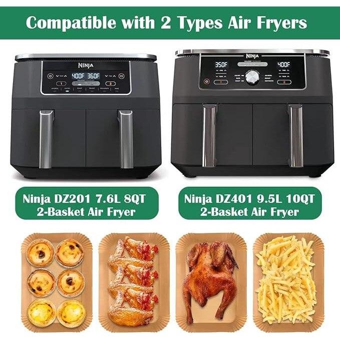 200 Pcs Air Fryer Parchment Paper Liners, 22×14cm Rectangular, Brown, Non-Stick Oil-Proof Baking Sheets