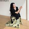 MODIQUE Summer Plus Size Women Loose Casual A-Line Patchwork Dot Print Silk Hemline Long Dresses Female Versatile Oversize Short Sleeve V-Neck Dresses