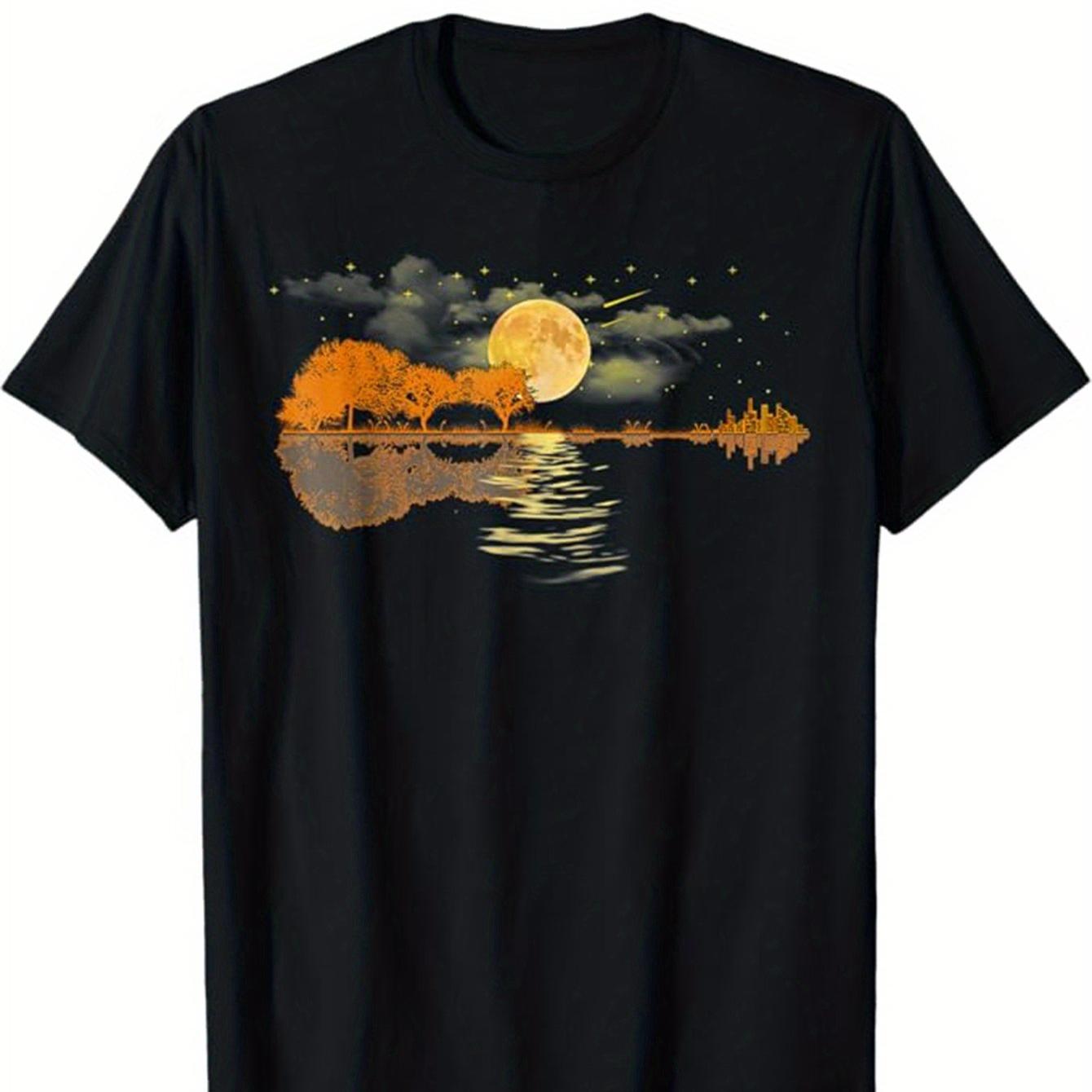 

Vibrant Guitar Print T-Shirt 100% Cotton O-Neck Short Sleeve Summer Casual Mens T-shirt Streetwear 4XL