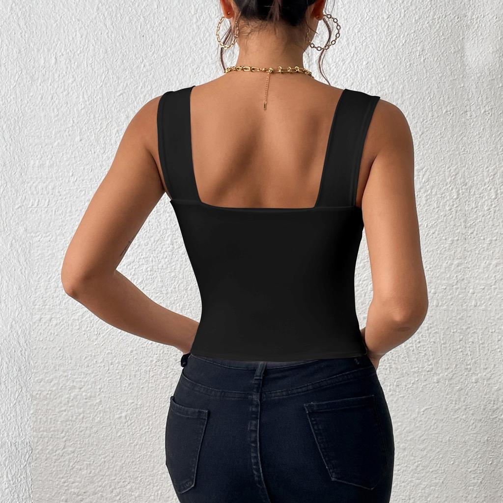 Women's Girl Open Back Short Tank Top Color Contrast Slim Top Casual Undercoat Top