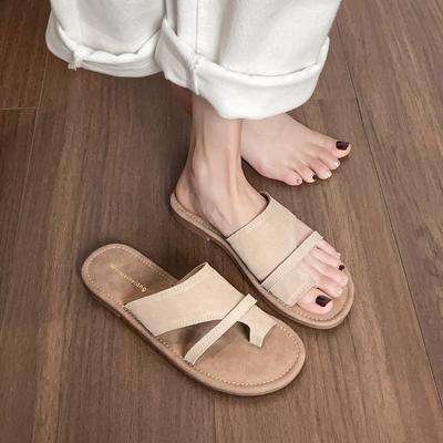 Genuine Leather Pink-toe Flip-flops Summer Flat Shoes Beach Flip-flops