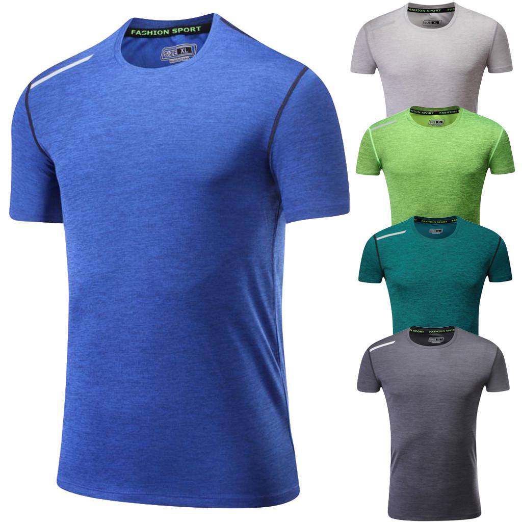 Men Sports Athletic T-shirts O-neck Tee Shirts Breathable Fast-dry Tops