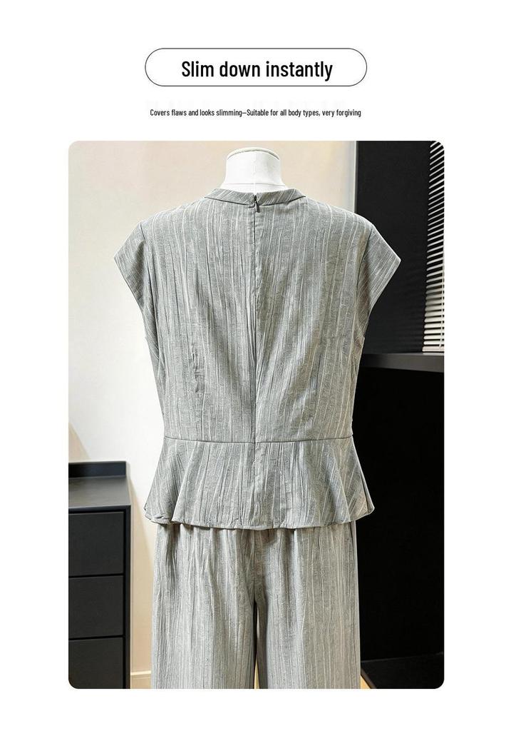 2026 Summer Slimming Two-Piece Set: Waist-Cinching Top & High-Waisted Wide-Leg Pants