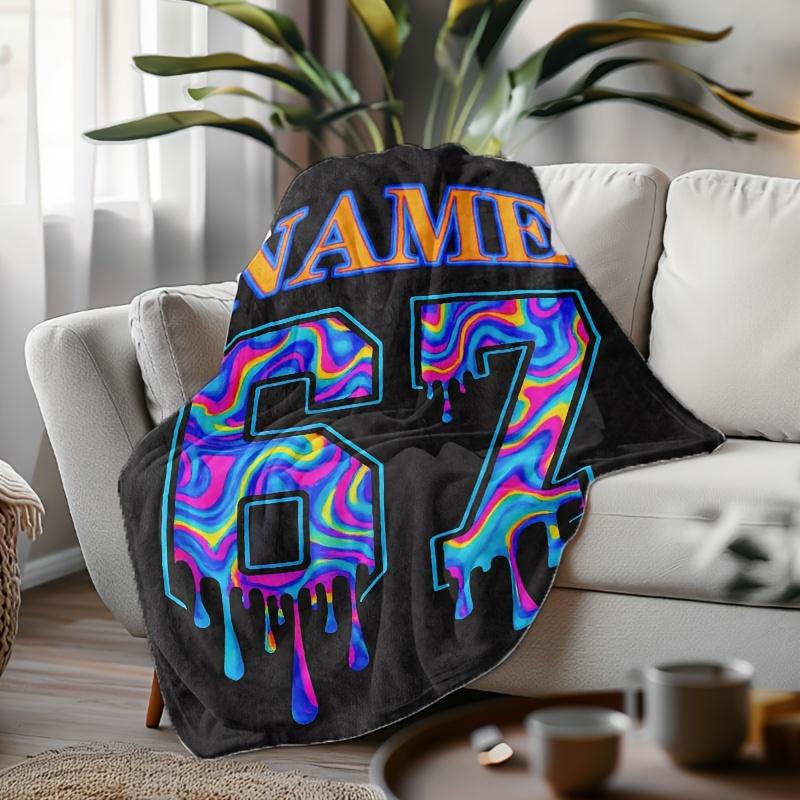 Custom Name Number Blanket Colorful Graffiti Style Fleece Throw All Season Soft Warm Bedding Personalized Gift
