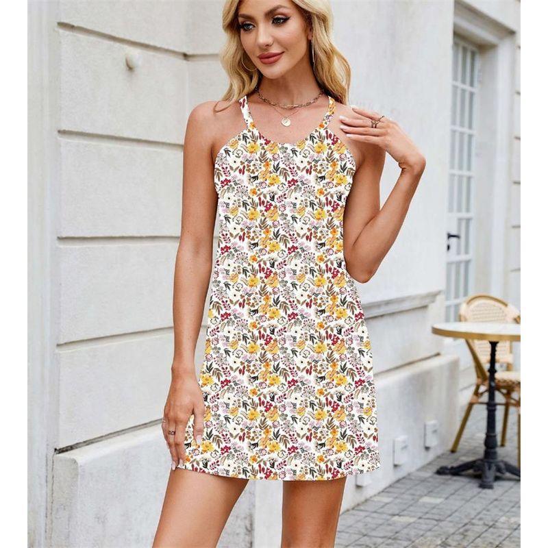 

INS European and American Sexy Printing Slip Dress Sleeveless Vest Skirt Mini Dress Sundress Yellow Flower 2XL