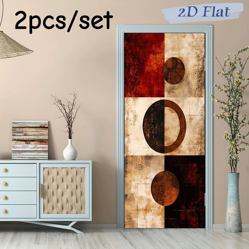 

2pcs modern abstract geometric circular wall stickers retro red brown art decoration stickers self-adhesive waterproof removable (as the picture,38.5x200cmx2)