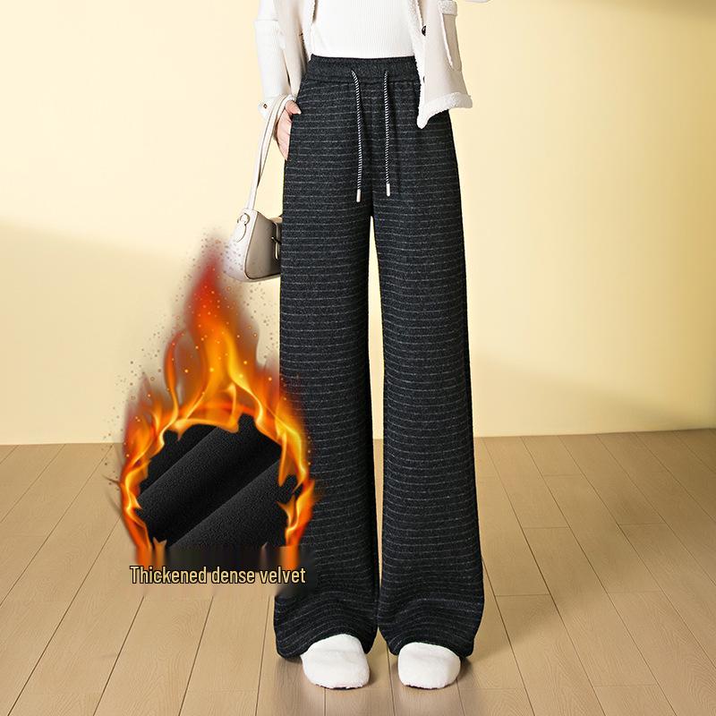 

Winter 2025 High-Waist Striped Wool Pants - Fleece Lined, Slimming, Elastic Waist Extra Large чорний/сірий колір