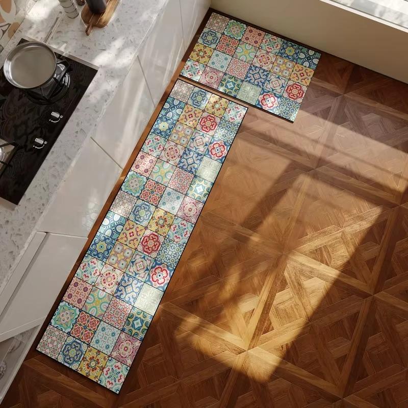 Covoraș de Bucătărie Stil Retro American Anti-alunecare Rezistent la Ulei Covor Piele Pvc Impermeabil Covorașe Speciale pentru Picioare Decor Acasă Covor