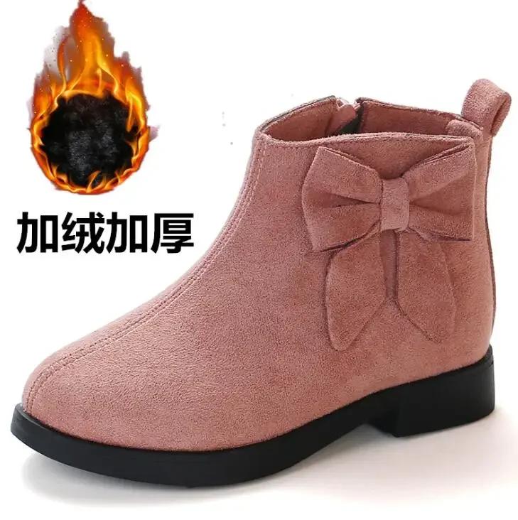2025 Girls Fashion Boots Leather Sport Shoes For Girls Children Warm Boots Fashion Soft Bottom Princess Snow Boots Kids Sneakers