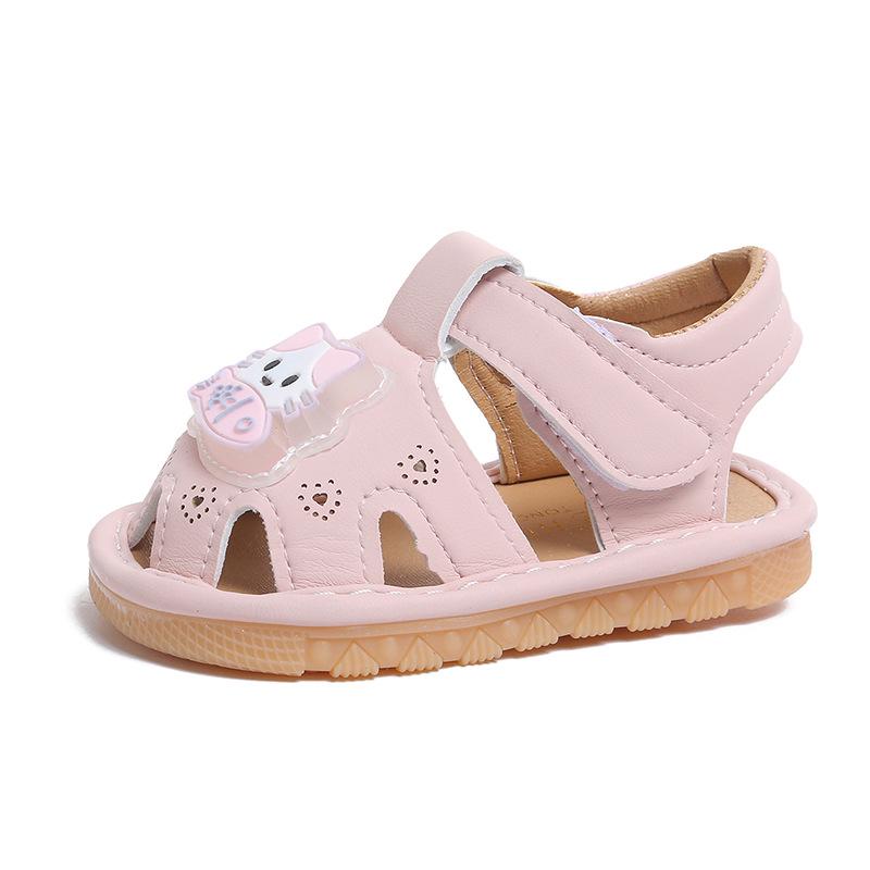 Infant Summer Sandals: Non-Slip Soft Sole, Closed Toe, Cartoon Design, Light-Up Squeaky Shoes