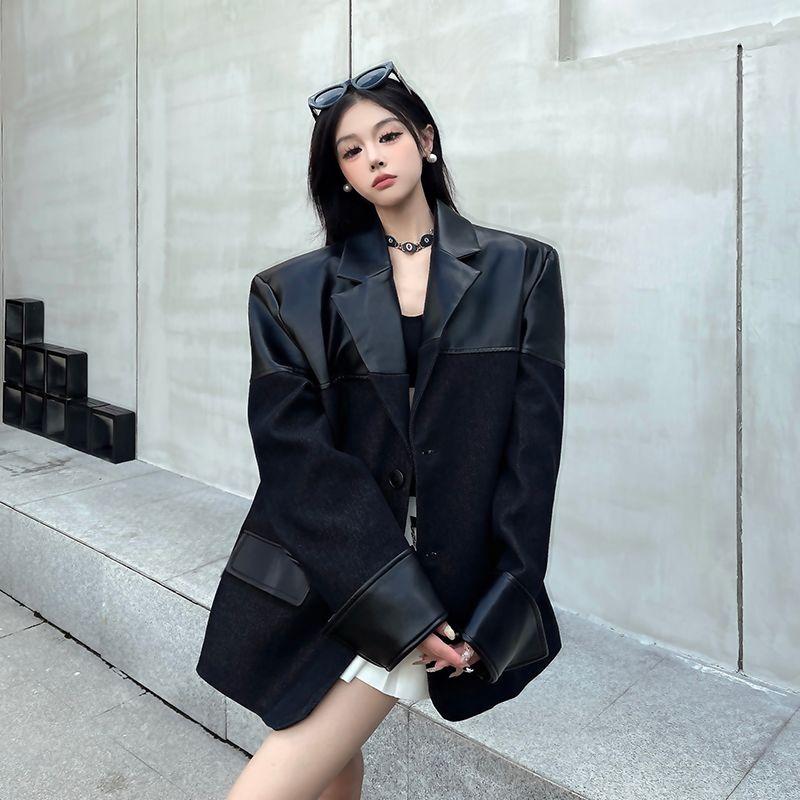 Women's Fall Winter Blazer Coat  Patchwork Loose Oversized Suit Jacket for Women