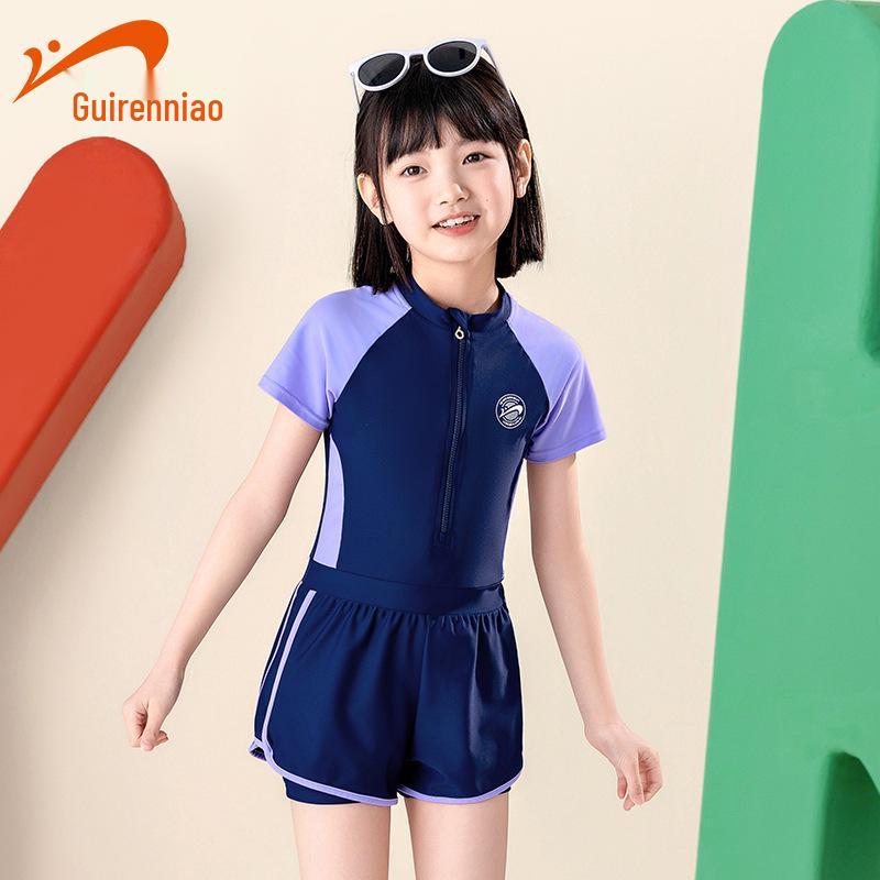 

Guirenniao 2024 Summer Girls One-Piece Swimsuit for Middle and Big Children 10 темно-синього кольору