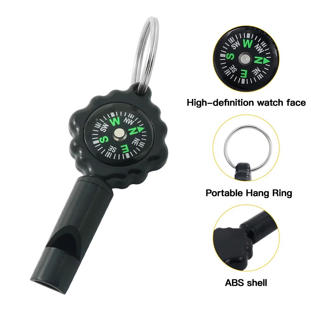 Multi-Function 2-in-1 Outdoor Survival Whistle and Compass with Keychain Mountaineering Adventure Camping Safety Tool