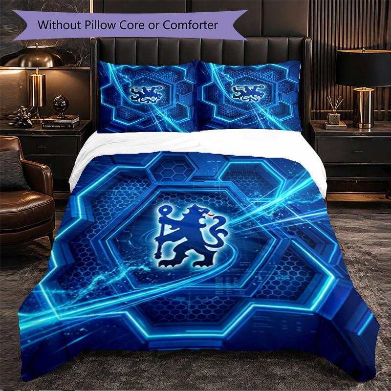 Chelsea FC Pattern 3 Pieces Bedding Set Soft Microfiber Duvet Cover with Pillow Cases for Bedroom