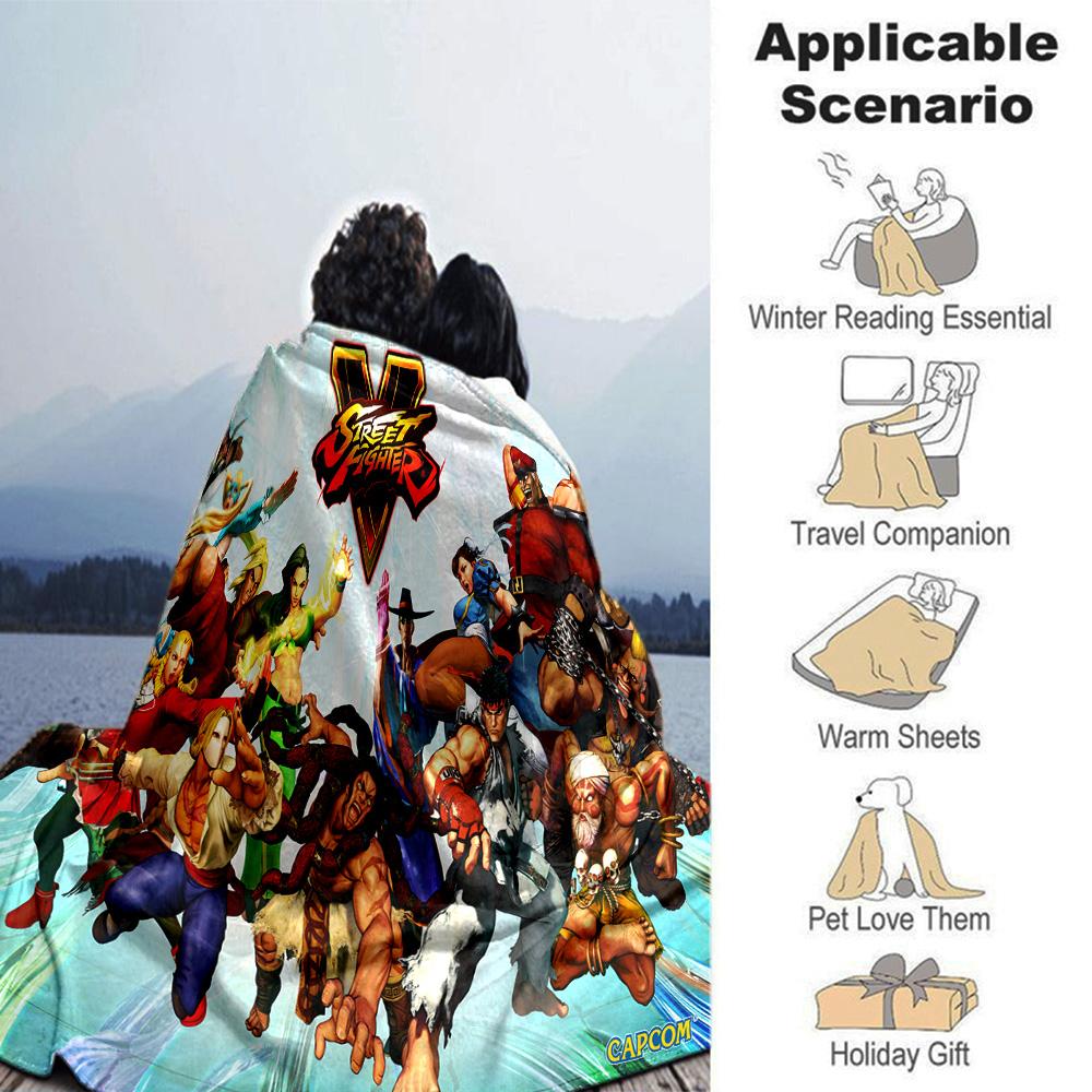 Street Game Characters Flannel Blanket, Soft Polyester, Modern Design, All-Season for Camping, Travel, Gifts for Holidays or Birthdays