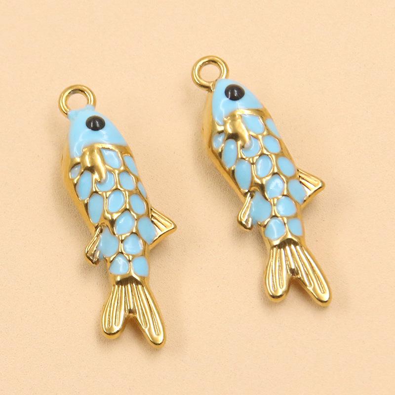 Ocean Style Colorful Enamel Koi Fish Stainless Steel Pendants for DIY Necklace and Bracelet Charms