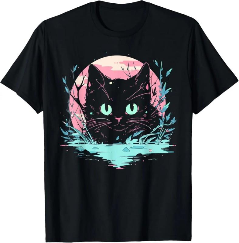 Black Cat Moon Witchy Graphic Tee Unisex Soft Breathable Shirt Mystical Celestial Night Sky Casual Outfit T Shirt Women Y2k S