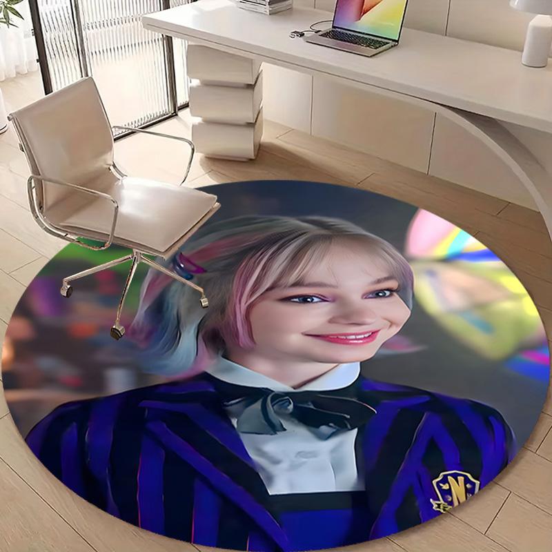 1pc Addams Family Wednesday Enid1 Design Printed Area Round Carpet for Bedroom Living Room Home Decor Rugs Mat Non Slip Mat Rug for Bedside