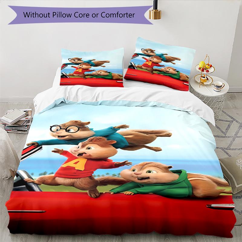 3-teiliges Alvin und die Chipmunks Bettwäsche-Set Bettbezug Verschluss Enthält 1 Bettbezug & 2 Kissenbezüge, Weich und Bequem für Alle Jahreszeiten.