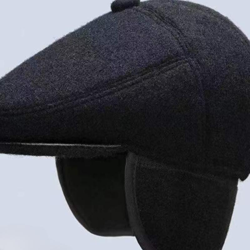 1 Pc Warm Winter Caps for Men Solid Black Grey Ivy Newsboy Flat Cap Male 5 Panels Beret Hat with Ear Flaps Bere
