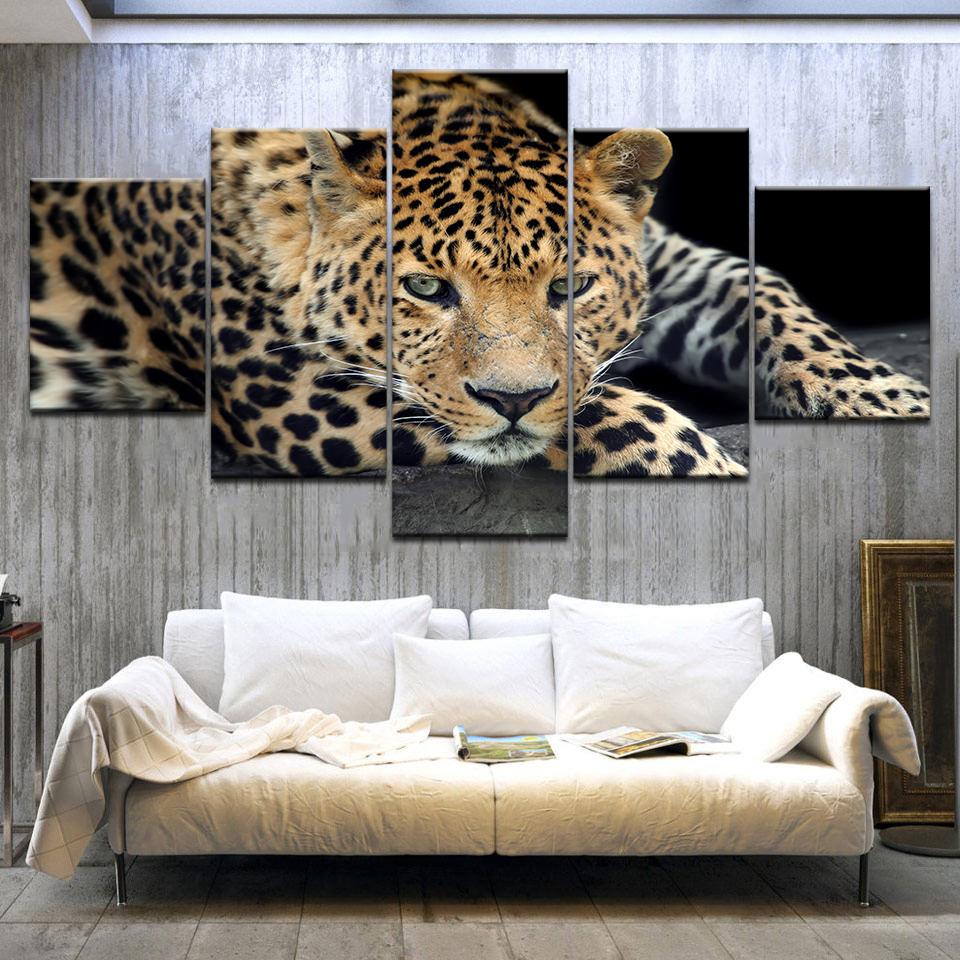 5 Panel/pieces HD Print Leopard Live Animal Wall Posters Canvas Art Painting For Home Living Room Decoration