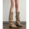Brown Western Cowboy Boots Versatile Wasteland Wind Pile Boots Women's Inner Height Increase and Skinny Retro Boots