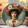 Vintage Victorian Lady Metal Wall Art Round 8x8 Inch Floral Hat Lace Collar Retro Tin Sign Home Cafe Office Decoration