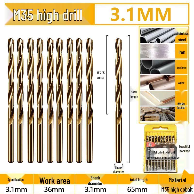 Burghiu elicoidal M35 Cobalt pentru tablă metalică din oțel inoxidabil de înaltă duritate.