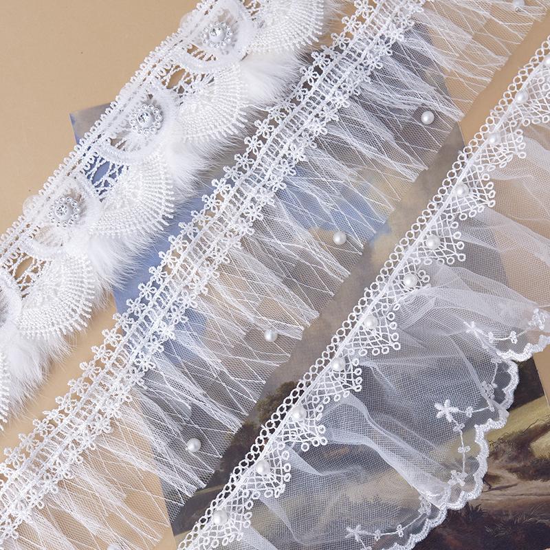 Pleated Lace Trim Ribbon Tulle Fabric For Dress Decoration headwear DIY Crafts Supplies Home Decor Beaded Sewing Accessories