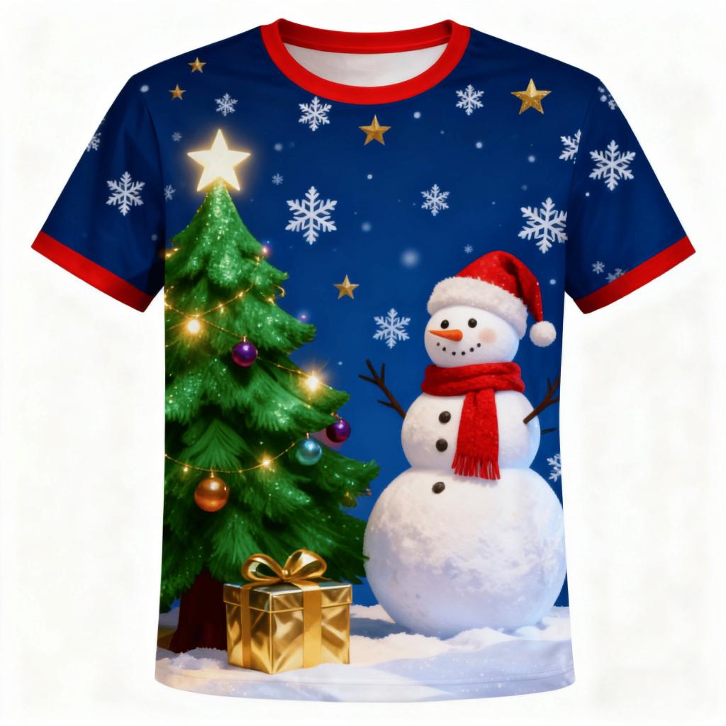 

2025 Новая Рождественская детская футболка Золотой снежный узор Круглый вырез Короткий рукав Модная Универсальная детская футболка для девочек 100