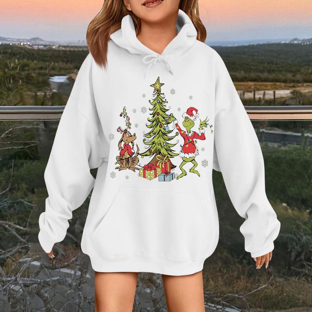 Children's Fashionable Casual Long-sleeved Loose Christmas Print Pullover Hooded Sweatshirt