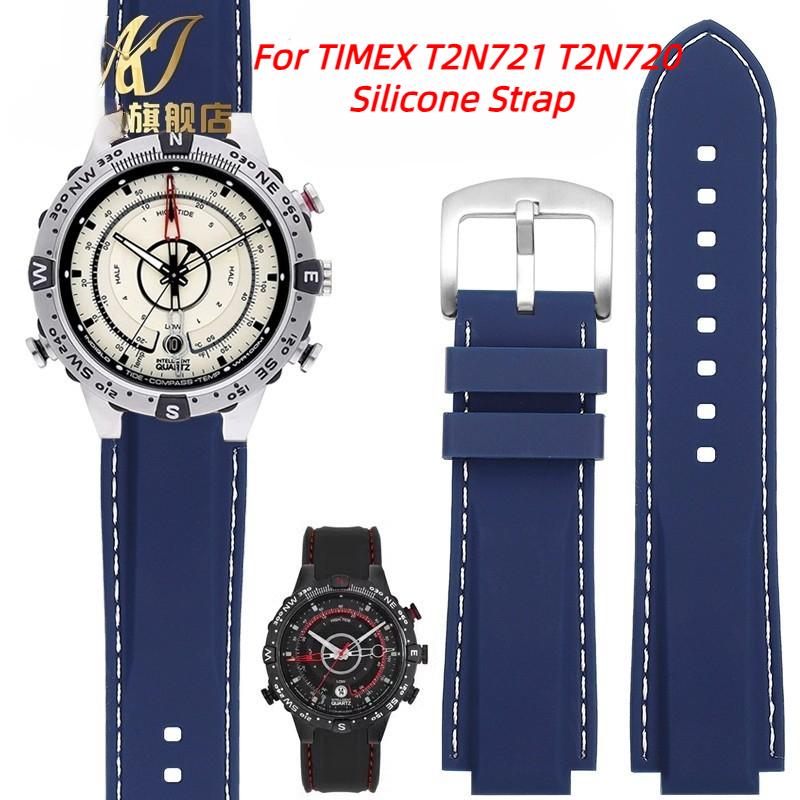 24*16mm Convex Men Silicone Watch Strap for TIMEX Tidal T2N721 T2N720 TW2T76500 2T76300 Blue Sports Waterproof Rubber Watchband
