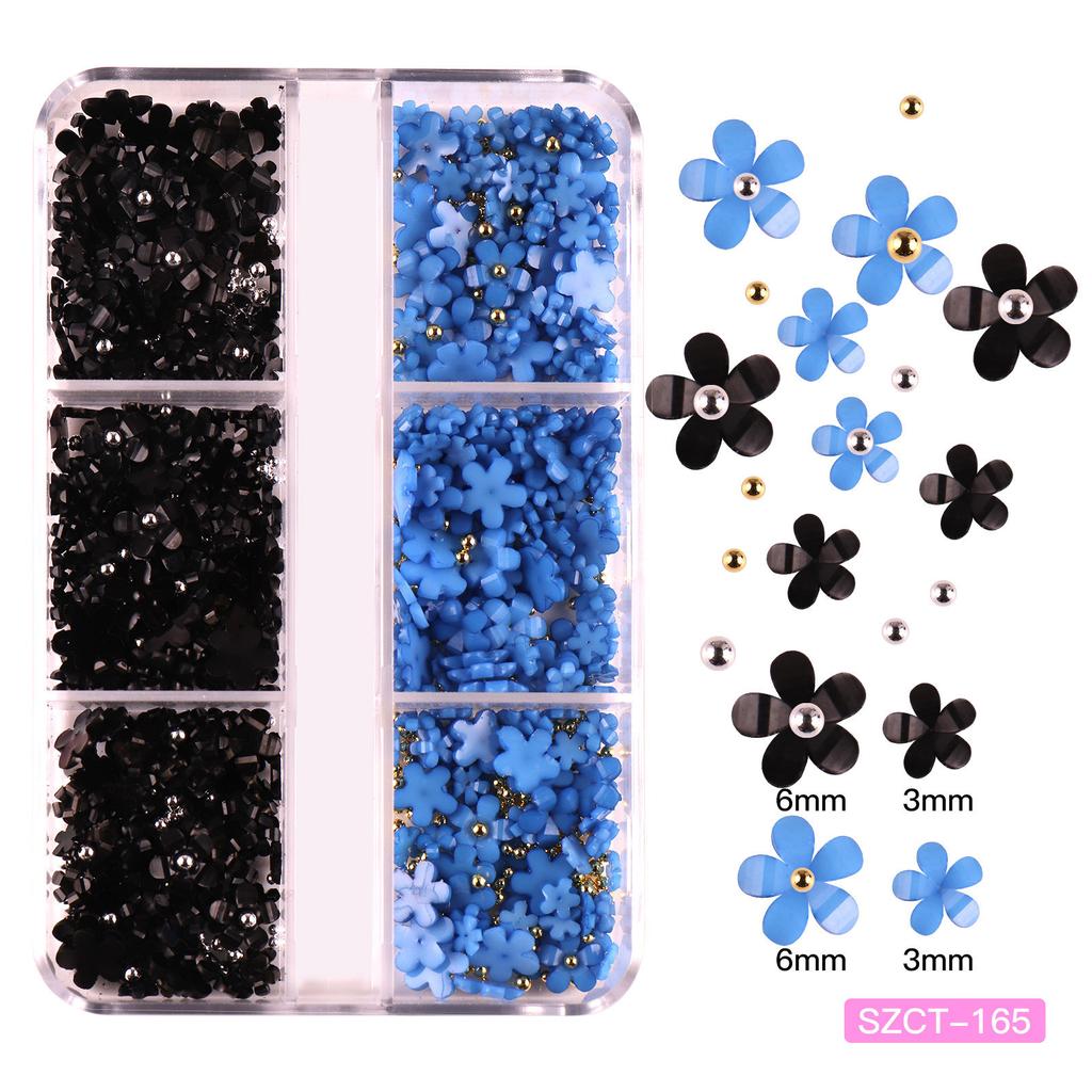 Nail Art Five-Petal Flower Ornament Macaron Three-Dimensional Resin Steel Ball Nail Art Jewelry Mixed