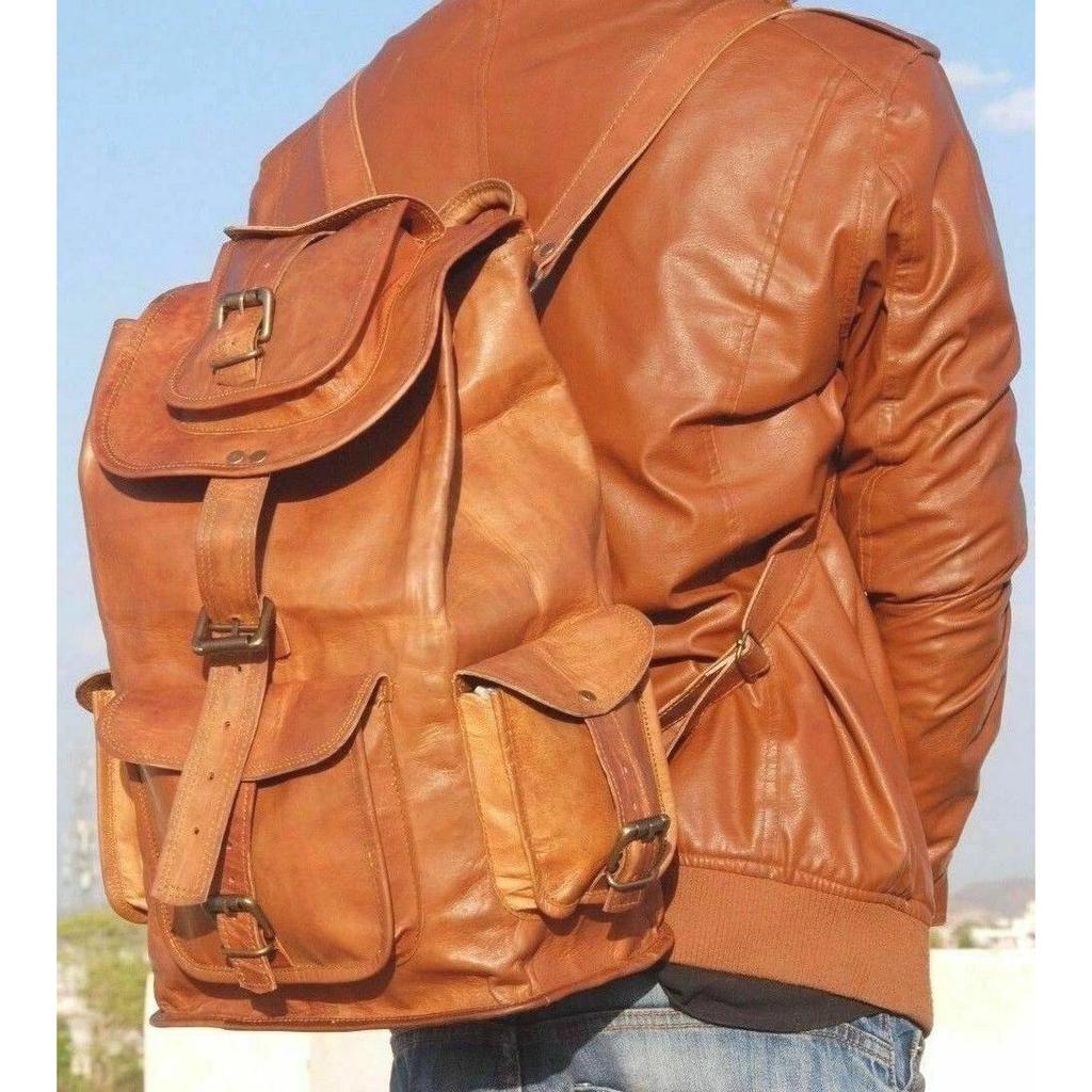 Men's Laptop Brown Travel Vintage Leather Bag Genuine Backpack Rucksack 16'' New