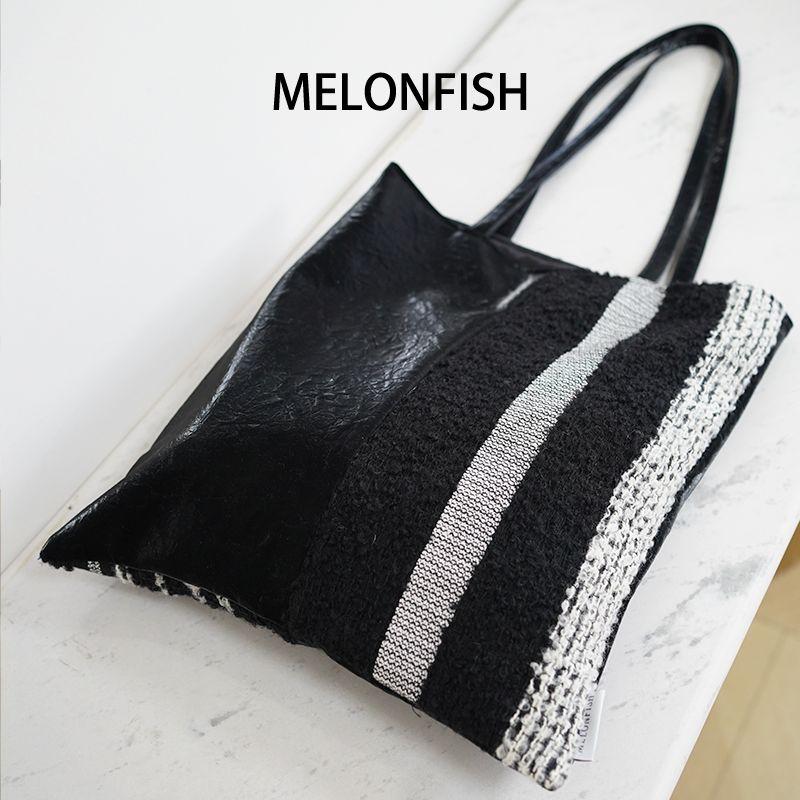 

Melonfish Black and Black Stripes New Chinese Style Patchwork Import Fabric Work Clothing Computer Bag Gym Bag Single shoulder back